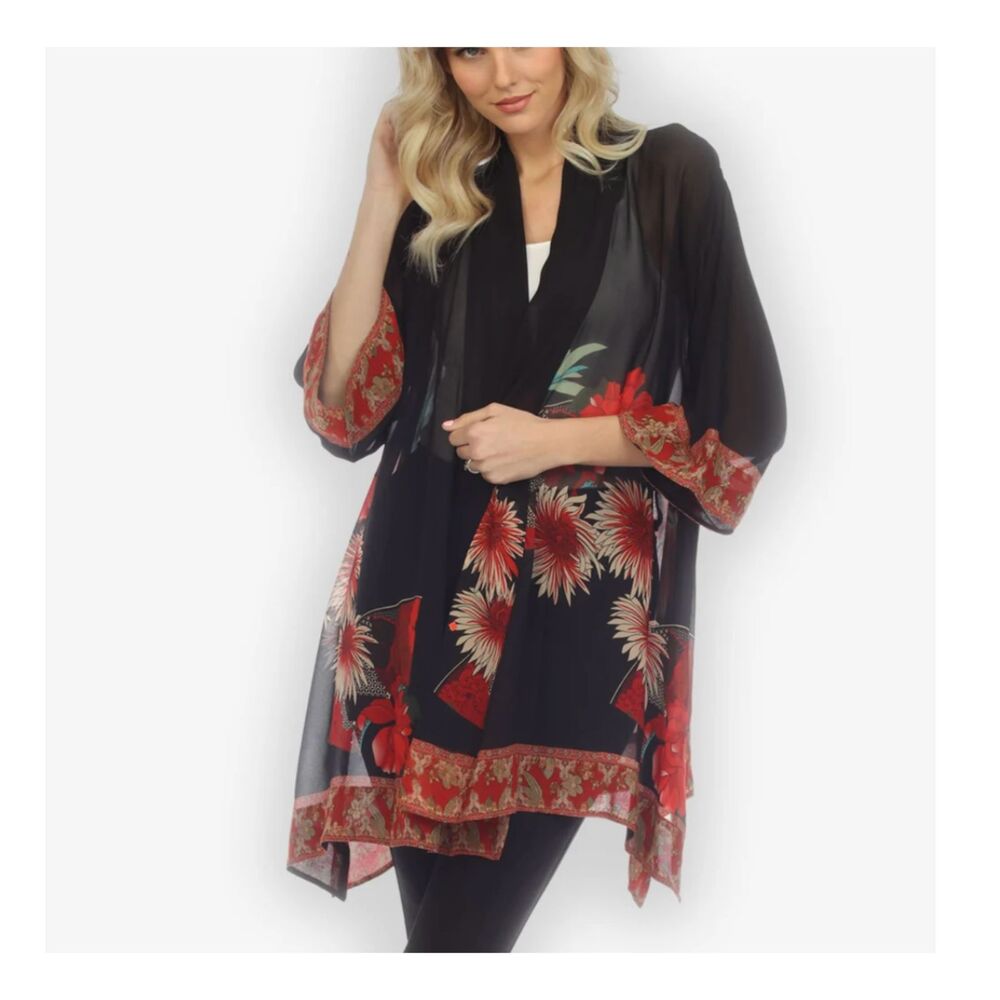 NWT Citron Santa Monica Kimono Chrysanthemum Border, Sz Small